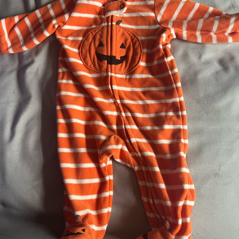 Orange and White Striped Footies One Piece with Zipper